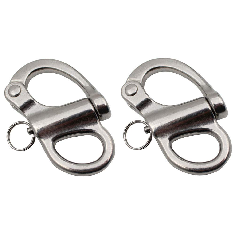 POFET 52mm-316 Stainless Steel Fixed Snap Shackle Spring Shackles, Hand Pull Fastening Shackle Rigging
