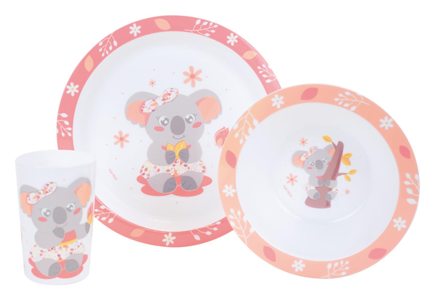 Fun House | Mimi Koala Children's Meal Set | Plate Ø22 Cm Bowl Ø16 Cm Glass 220 ml | Durable Reusable Tableware | 3 Piece Set Baby Easy to Clean | Gift Idea Child