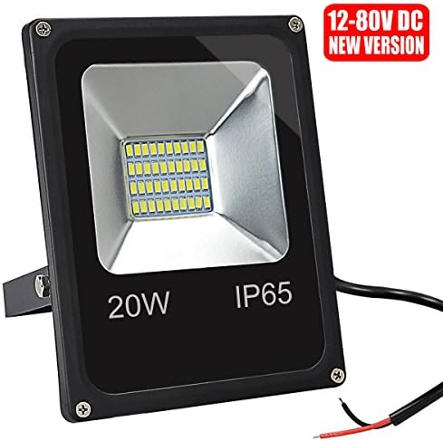 GLW LED 20W 1800lm Flood Light,12V-80V DC 100W Halogen Bulb Equivalent,6000K 0utdoor Fishing Spotlight,Daylight White Security Boat Light,Waterproof Work Light