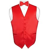 Vesuvio Napoli Men's Dress Vest & BowTie Solid RED Color Bow Tie Set for Suit or Tuxedo