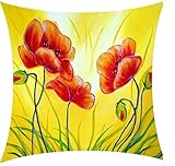 Oil Painting flower Poppy Yellow background Cotton Linen Throw Pillow Case Cushion Cover Home Sofa Decorative 18 X 18 Inch (35)