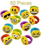 Kicko 1 Inch Emoticon Rubber Rings Emojis - 60 Pieces - Variety of Funny Expressions and Smileys - Party Favor