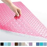Gorilla Grip Original Patented Bath, Shower, Tub Mat (35x16) Machine Washable, Antibacterial, BPA, Latex, Phthalate Free, Bathtub Mats with Drain Holes and Suction Cups, XL Size Bathroom Mats (Rose)