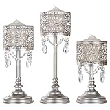 Amalfi Decor Victoria 3-Piece Antique Silver Hurricane Candle Holder Set with Crystals Metal Pillar Wedding Accent Stand