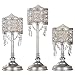 Amalfi Décor Victoria 3-Piece Antique Silver Hurricane Candle Holder Set with Crystals Metal Pillar Wedding Accent Stand