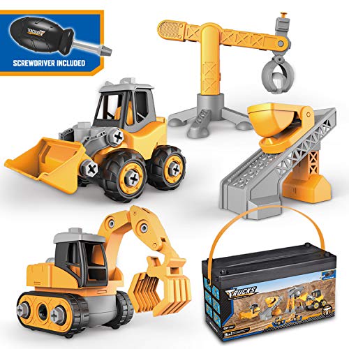 GrowthPic Take Apart Construction Toys, STEM Educational Building Vehicle Toy Set, Realistic Assembly Bulldozer Excavator, for 3 and up Toddlers Boys and Girls as Xmas Gift