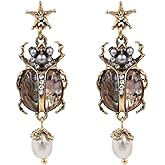 Beetle Earrings for Women, Cubic Zirconia Insect Drop Earrings, Cute Funny Jewelry