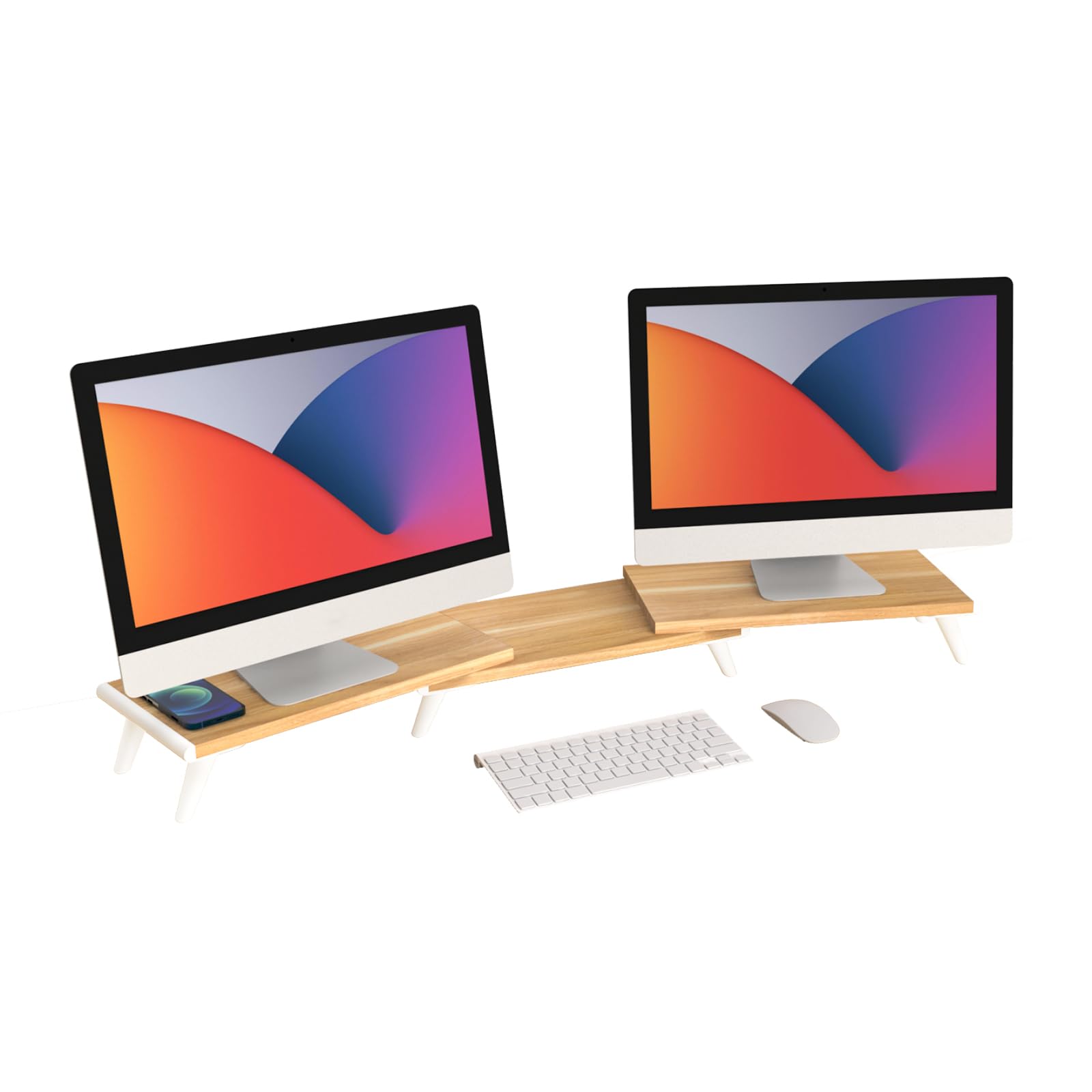 Photo 1 of loukin Dual Monitor Stand Riser for Desk, 43.6"*8.2"*3.2" Large Computer Stand for 2 Monitors, Laptop, Printer, Length and Angle Adjustable Computer Shelf, Home Office,Max 43.6" Length Natural