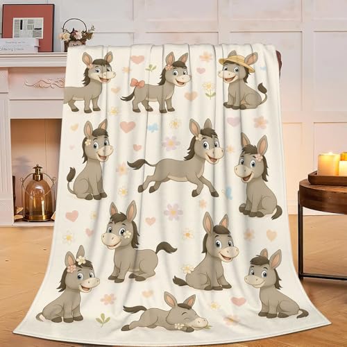 Cute Donkey Throw Blanket Funny Animal Donkey Blanket Soft Cozy Fleece Fuzzy Plush Warm Stuff Bedding Nursery Toddler Baby Blankets Gifts for Boys Girls Kids Adult Men Women 60"X80"