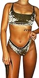 Jiujiuyi Women's Velvet Sexy Crop Tank and Thong Bikin Set Swimsuit 2 Pieces (Medium, Green)
