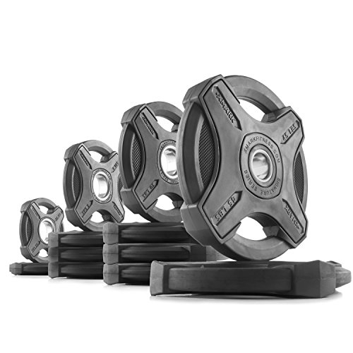 XMark Signature Olympic Plate Weights, 100% Virgin Rubber, Olympic Plate Sets, Olympic Grip Plate, 2-Inch Weight Plates, Rubber Grip Olympic Plate Weights, Weight Sets, 205 lb. Set - Thumbnail 4