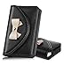 FYY 100% Handmade Premium Leather Business Name Card Case Universal Card Holder with Magnetic Closure (Hold 30 pics of cards) Black