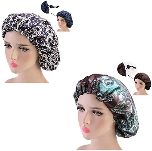 Qhome Luxury Wide Band Satin Bonnet Cap Comfortable Night Sleep Hat Hair Loss Cap
