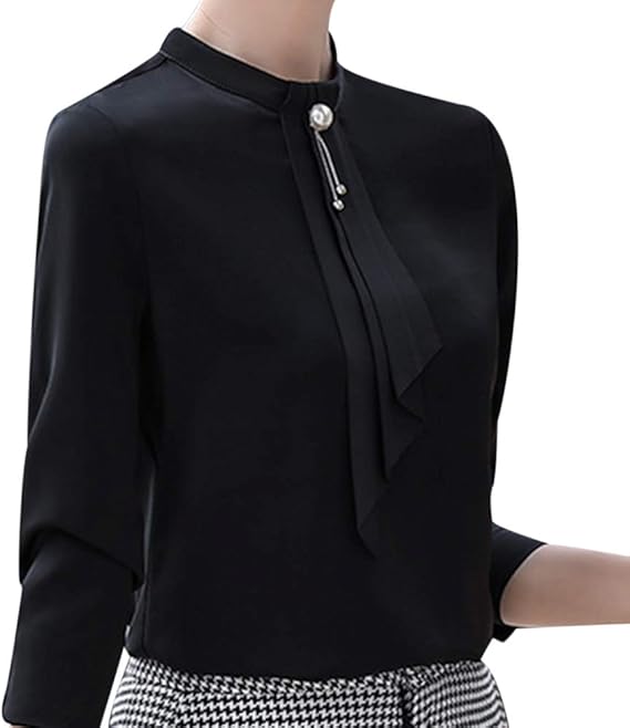 Amazon レディース 着痩せシャツ ブラウス シフォン カジュアル おしゃれ 長袖シャツ エレガント Ol オフィス トップス ブラウス 黒カットソー プルオーバー 通勤 大きいサイズ シャツ ブラウス 通販