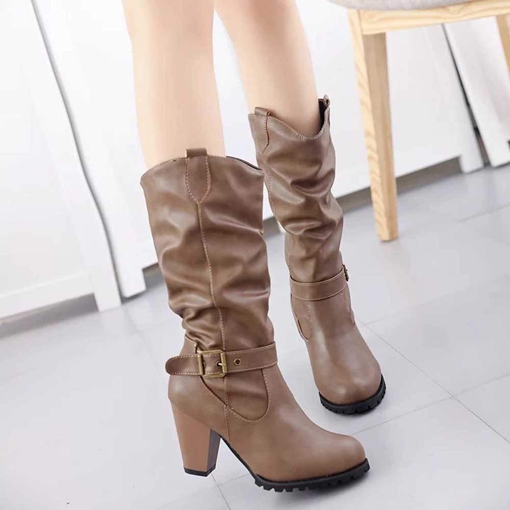 YUTING Botas Camperas para Mujer Botas de Cuero de tacón Alto ...