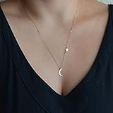 JIEPING Simple Metal Moon Star Choker Necklace Women's Gold Silver Plated Chain