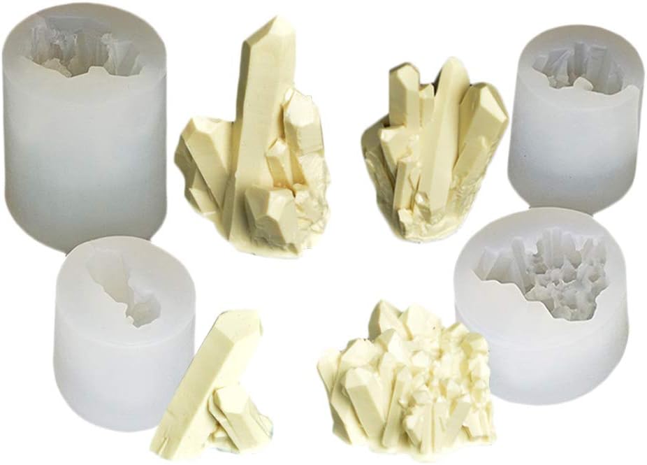 3D Crystal Quartz Rock Cluster Silicone Mold DIY Craft Soap Polymer Clay Molds Handmade Resin Epoxy Candle Moulds Cake Clay Mold Ice Cream Fondant Gum Paste Mold Candy Chocolate Bakeware Pan (E)