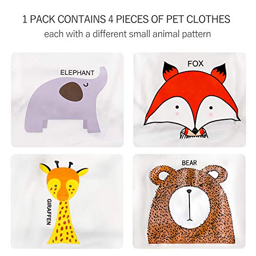 4 Pack Dog Shirts with Animal Patterns Dog Clothes, Cute, Quick Dry Soft Stretchy Fit for Small Dogs Cats (Small)