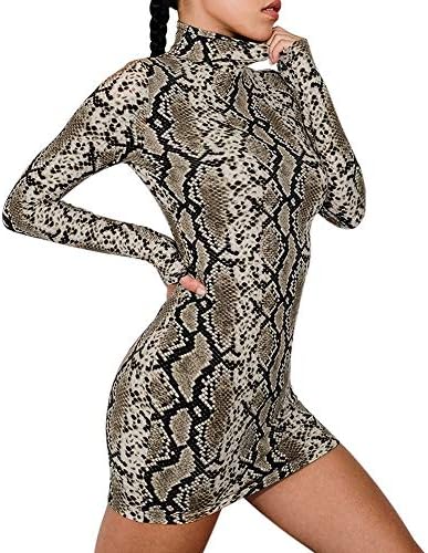 Women's Dresses,Venfamo Long Sleeve Snake Striped Print Turtleneck Sheath Bodycon Mini Dress