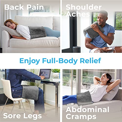 Pure Enrichment PureRelief XL Heating Pad - LCD Controller with 6 InstaHeat Settings for Cramps, Back, Neck, & Shoulder Pain Relief, Moist Heat Option, Machine Washable, 12" x 24" Storage Bag (Gray)