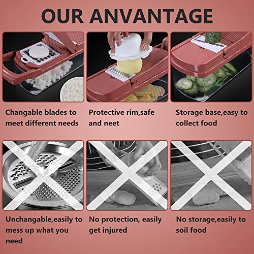 Vegetable Chopper, Onion Veggie Slicer Chopper, Spiralizer Vegetable Cutter Chopper Blades with Durable Fruit Slicer Cutter Container for Cooking Tools (Red)