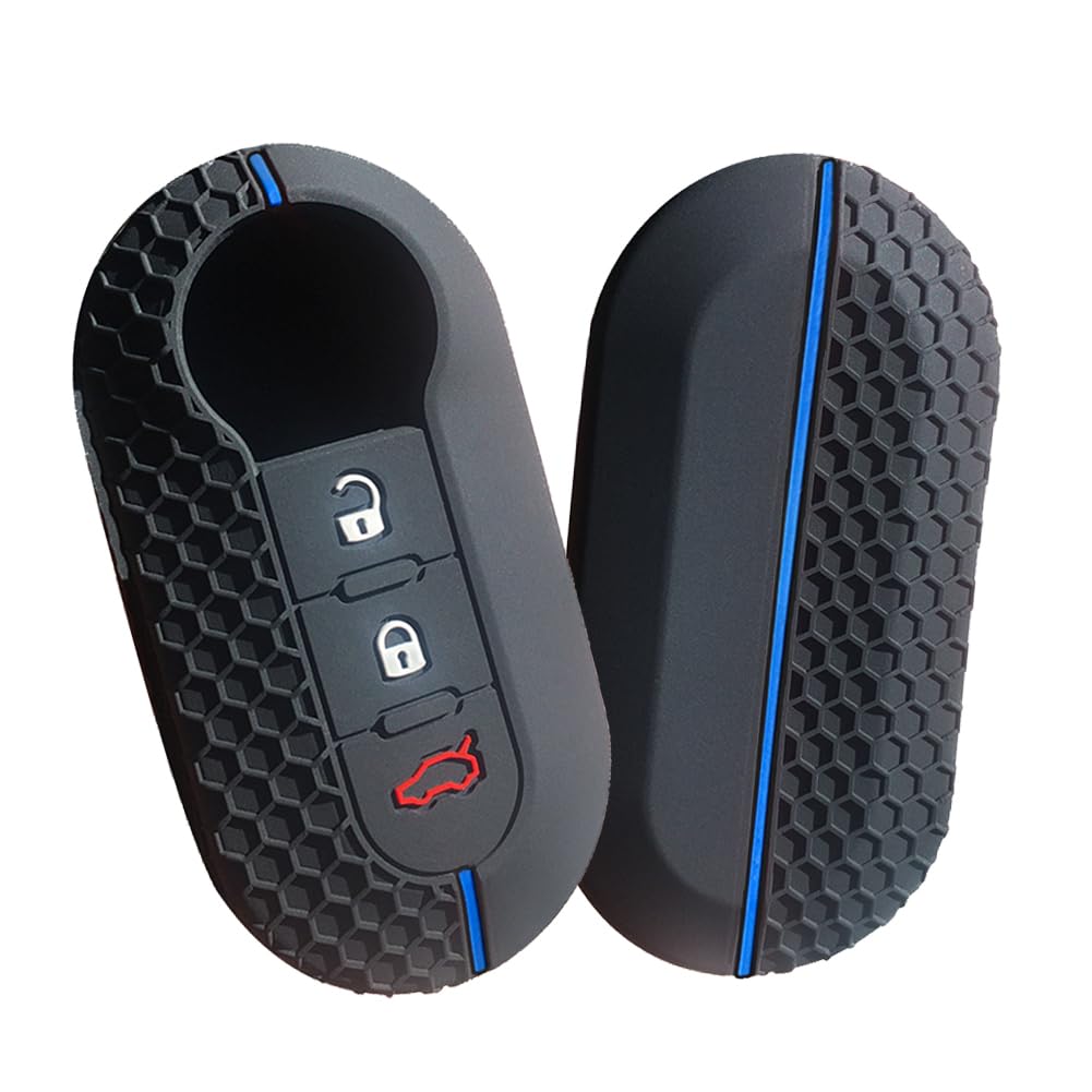 Juttzzei Fiat Car Key Cover for Fiat 500 Brava Bravo Ducato Doblo Delta Fiorino Grande Punto Panda Palio Scudo Sedici Lancia Musa Key Fob Cover, TPU Silicone Fiat 500 Key Covers - 3 Buttons(Blue-line)