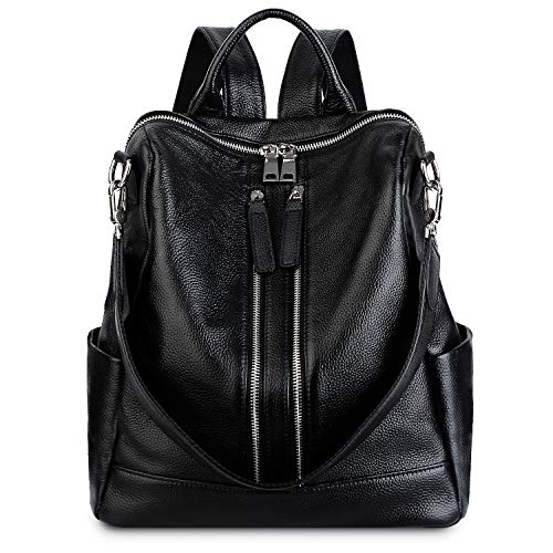 YALUXE Women's Genuine Leather Backpack Casual Daypack Convertible Purse Fashion Shoulder Bag Satchel Black