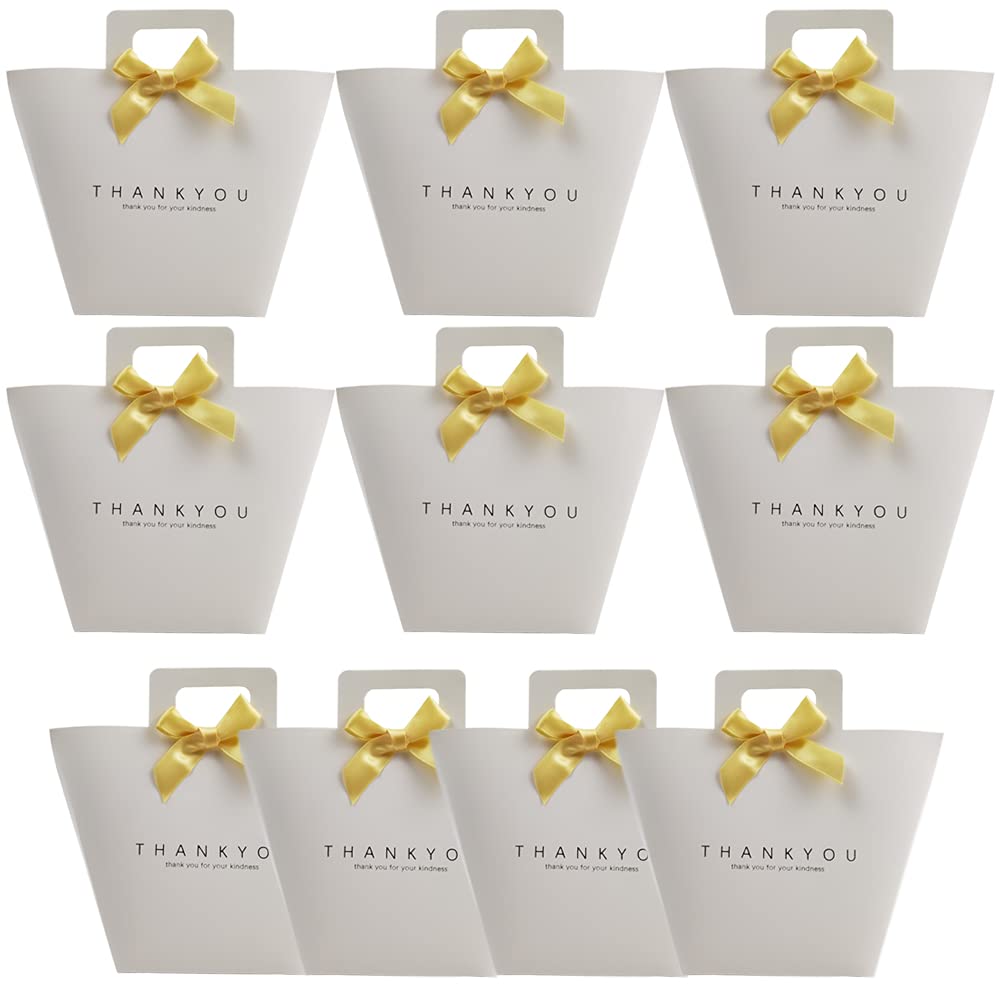 Kraft Paper Gift Boxes,10 pcs Wedding Favour Paper Candy Kraft Boxes with Bow Ribbon Hand-held Small Boxes for DIY Wedding and Party Gifts and Favours