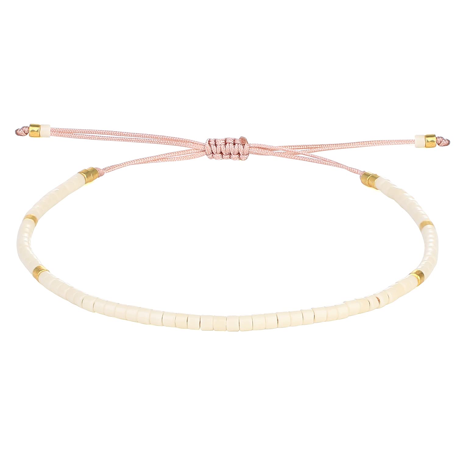 KELITCH Seed Beaded Friendship Bracelets Thin Rope Bracelets Women Fashion Handmade Jewelry (White)