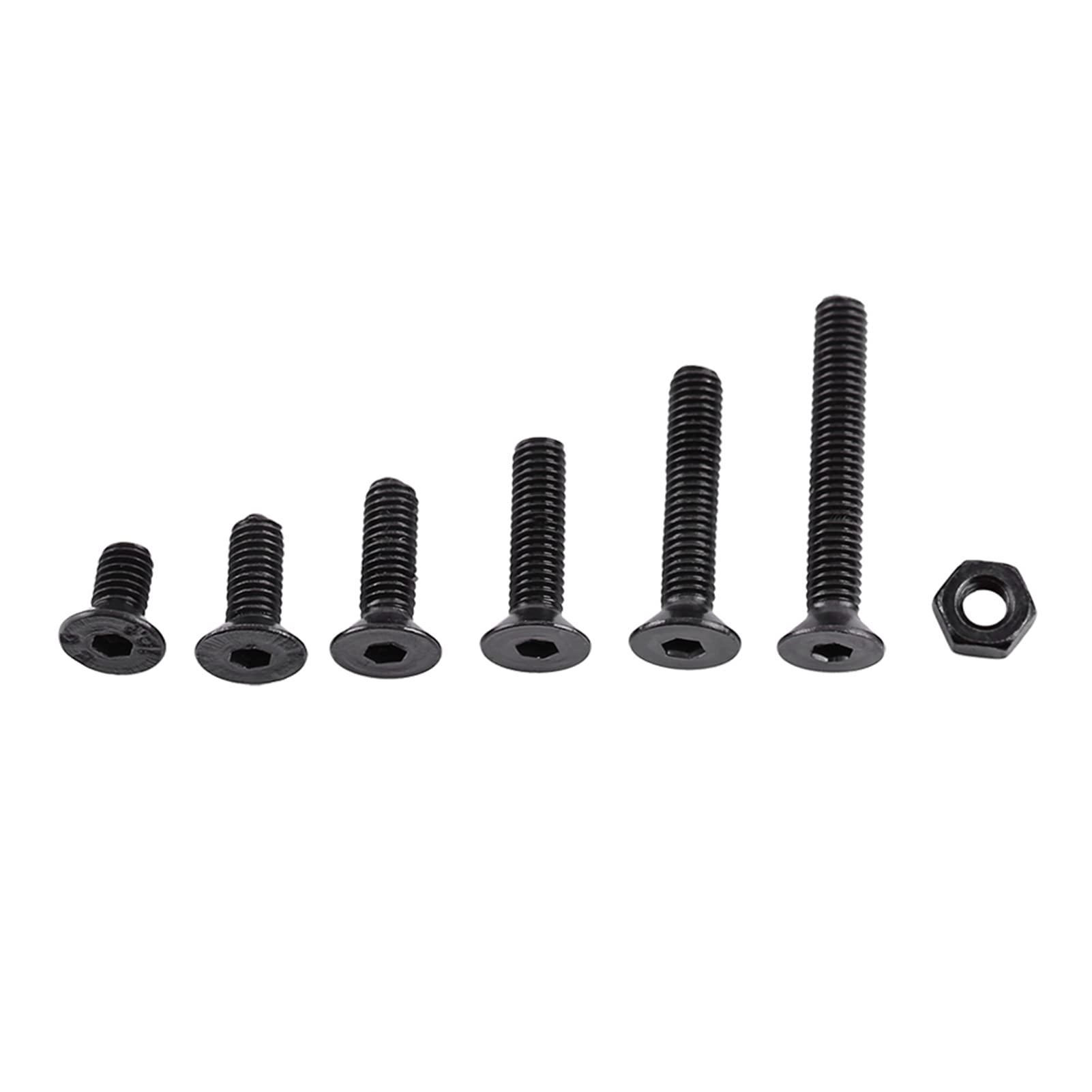 Hilitand 250 Pcs Hex Socket Screws Bolt, Flat Head Hex Socket Screws M3 Black Alloy Steel Hex Socket Screws Bolt Machine Fastener Assortment Kit with Hex Nuts