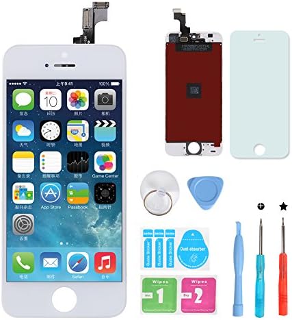 HXSZ LCD Touch Screen Digitizer Frame Assembly Full Set LCD Touch Screen Replacement +tools and Professional Glass Screen Protector for iPhone 5s/4.0 inches(White)Not for iphone 5