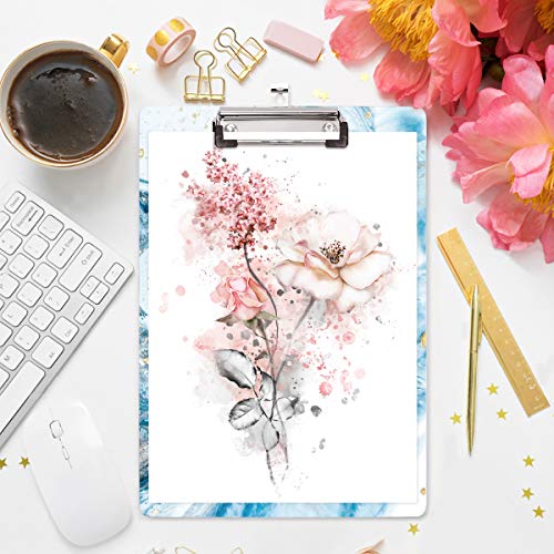 Clipboard, Cute clipboard, WAVEYU Letter Size Clipboard with Low Profile Clip, Retractable Key Hole for Hanging Paperboard for Office School, Blue Marble (12.5"x8.5")