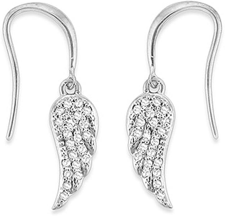 Diamond Angel Wing Earrings in 14k White Gold Jewelry