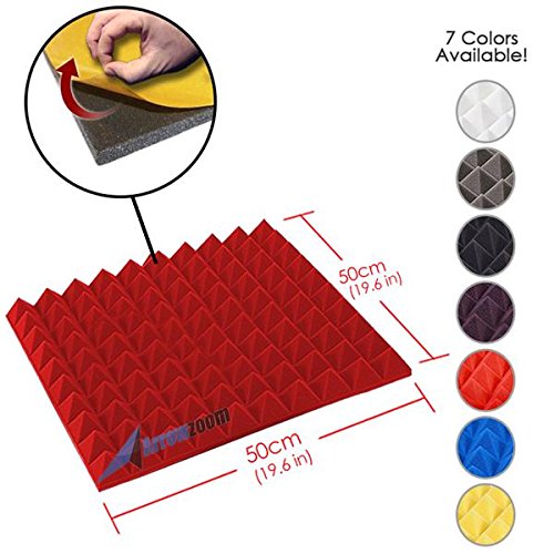 Arrowzoom New 1 Piece of 19.6" X 19.6" X 1.9" Inches Soundproofing Insulation Pyramid Self Adhesive Acoustic Foam Wall Padding Studio Foam Tiles AZ1053 (RED)