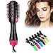 [Upgrated] Hot Air Brush, ONME One Step Hair Dryer & Volumizer Multi-functional 3-in-1 Salon Negative Ion Hair Straightener&Curly Hair Comb include 6pcs Plastic Alligator Hair Clips.