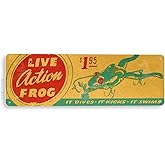 Tinworld Tin Sign: Live Action Frog Lures Retro Rustic Fishing Fish Bait Tackle Marina Shop Cave B673