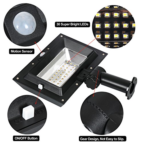 [1 Pack] T-SUN Solar Gutter Lights, 30 LED PIR Motion Sensor Solar Lights, Waterproof Powered Security Lamp for Outdoor Garden, Fence, Garage(6000K-Black) - Thumbnail 2