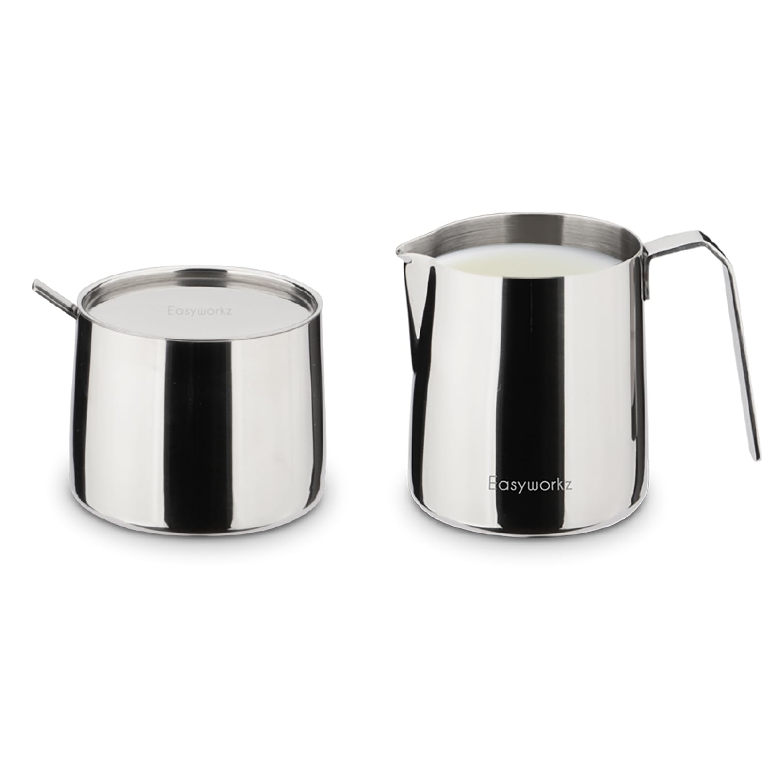 Easyworkz Stainless Steel Sugar Bowl and Creamer Set, with Spoon and Anti-Drip Spout, Stackable Design, Chrome