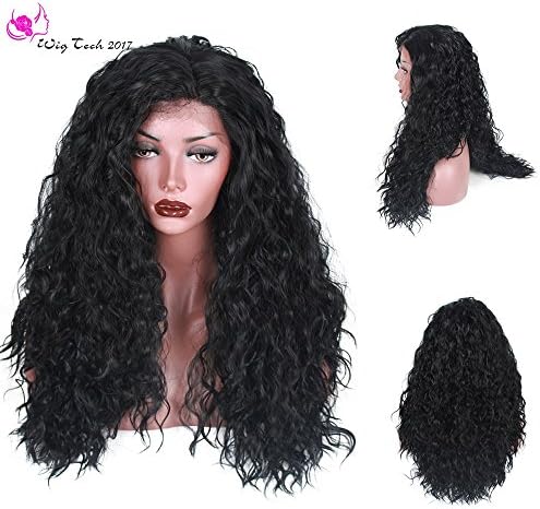 WigTech2017 250%Density Synthetic Lace Front Water Wave Curly 26 Inch Black Color Heat Resistant Fiber Wigs With Baby Hairs For All Skin Tones Women