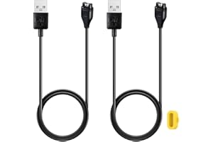 KISSMART Charger for Garmin Forerunner 55/255/745, Replacement USB Charging Cable Cord Plus a Yellow Silicone Charger Port Protector Anti Dust Plug for Forerunner 55, 255, 745 Smart Watch [2Pack, 3.3ft/1m]