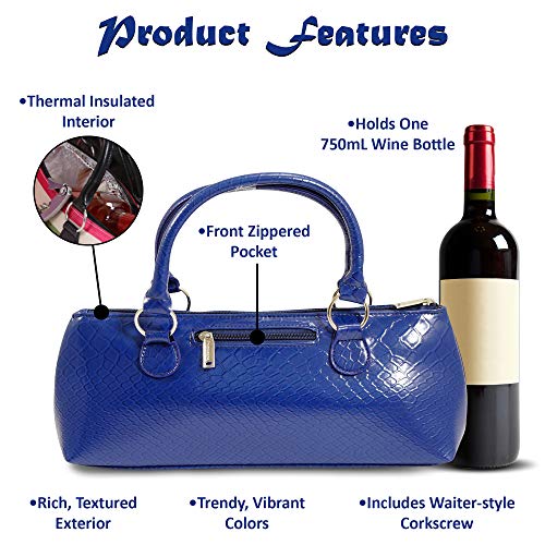 Primeware Wine Clutch Bag (Thermal Insulated) Trendy Women's Carry Tote | Holds Red & White 750mL Bottles | Trendy Fashion | Incl. Portable Waiter-Style Corkscrew (Blue Burmese) - Thumbnail 2