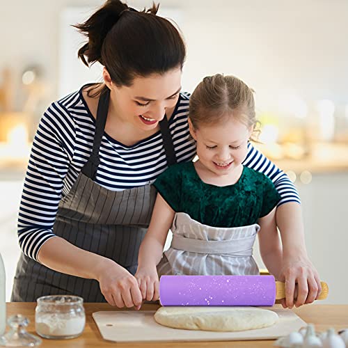 Koogel 15 Inch Silicone Rolling Pin, Purple Rolling Pin Handle Rolling Pin Non-Stick Silicone Rolling for Home Kitchen Cake