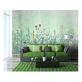 Large Wall Mural - Retro Style Flowers and Plants with Vintage Wall Background | Self-Adhesive Vinyl Wallpaper/Removable Modern Wall Decor - 66x96 inches
