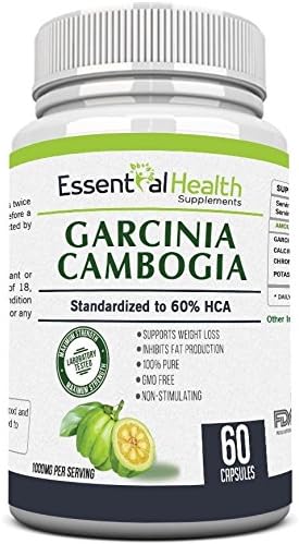 #1 Top Rated Pure Garcinia Cambogia Extract with 60% Hca Extra Strength Essential Health Best Weight Loss Supplement 1000mg Per Serving Great Natural Appetite Suppressant 60 Fast Release Capsules