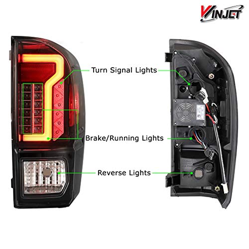 Winjet WJ20-0466-16 Taillights Lamps Replacement for 2016-2019 Toyota Tacoma Black/Clear LED Tail Lights Glow Bar Running Brake