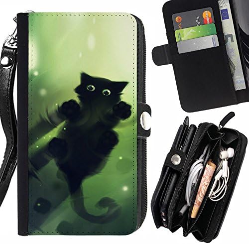 GOD CASE FOR SAMSUNG GALAXY C5 cool cute cat water mirror reflection black Wallet Purse Pouch Holster Leater &amp; Soft TPU