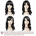 WIGNEE 100% Virgin Human Hair Natural Wave Wigs with Bangs Brazilian Human Hair Wave Wigs Natural Black Color (14 Inch)