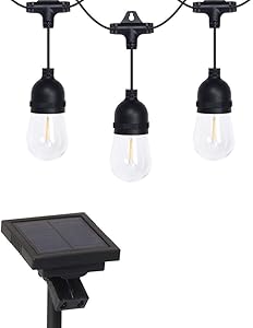 Westinghouse Solar String Lights Outdoor, 18 FT Water Resistant Decorative String Lights with 10 LED Filament Bulbs, Solar Powered Decorative Patio Lights for Backyard Garden Landscape