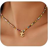 A ALARTAN Initial Necklace for Women Cute Colorful Beaded Charm Necklaces Bohemian Colorful Letter Necklaces Personalized Bubble Necklace Trendy Choker for Women Jewelry Gift