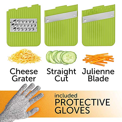 Adjustable Mandoline Slicer with Spiralizer Vegetable Slicer - Green Veggie Slicer Mandoline Food Slicer with Julienne Grater - V Slicer Mandoline Cutter Vegetable Cutter Zoodle Maker by Prep Naturals